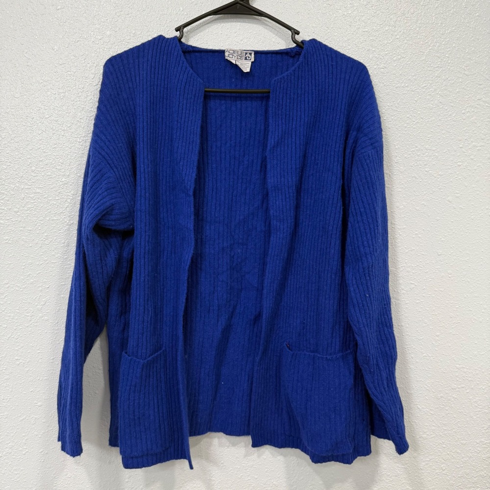 Adele Joyce Royal Blue Knit Cardigan Sweater Women's Size S Ribbed‎ Pockets